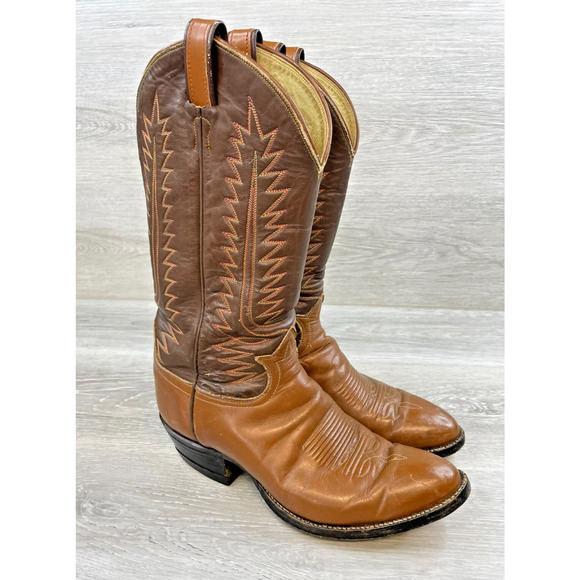 Vintage Tony Lama Men's Brown Leather Sz 9 Pull On Riding Cowboy Western Boot - Picture 1 of 16